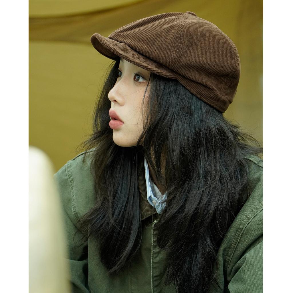 Japanese Street Corduroy Forward Hat Women'S Season Tide Brand Solid Color Versatile Beret Men'S Retro Painter Hat