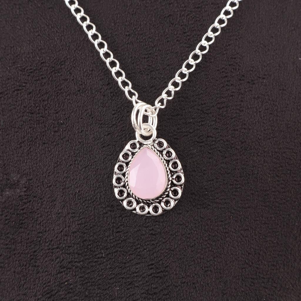 Rose Chalcedony Stone Artisan Handcrafted Wife Gift Pendant 925 Sterling Silver PP-26-15