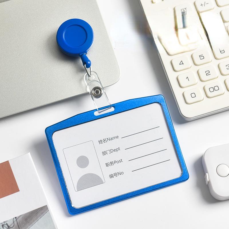 1 Set Aluminum Alloy Card Holder with ABS Retractable Badge Reel Pull ID Card Badge Holder Nurse Badge Lanyards School Supplies