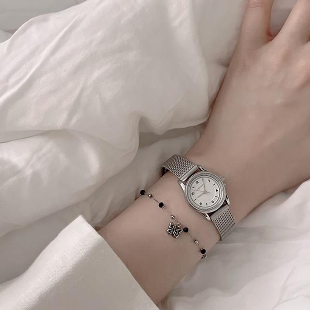 Women's Surgical Steel Bead Butterfly Pendant Bracelet