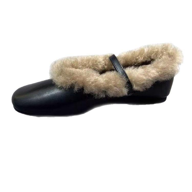 Fleece to keep warm with one pedal, wear small leather shoes outside, women's 2025 winter Doudou shoes, fleece thickened soft-soled fluffy shoes