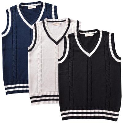 In-Stock Academy British Style JK Unisex Cable Knit V-Neck Color Block Sweater Vest
