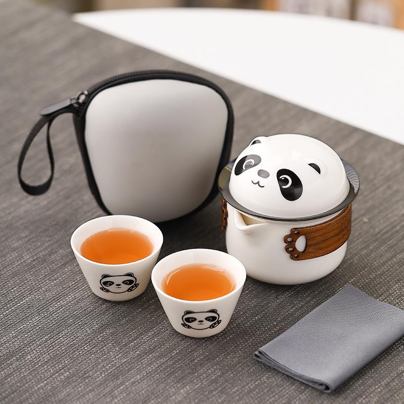 Going out express cup portable travel tea set outdoor portable camping teapot one pot two cups ceramic gift