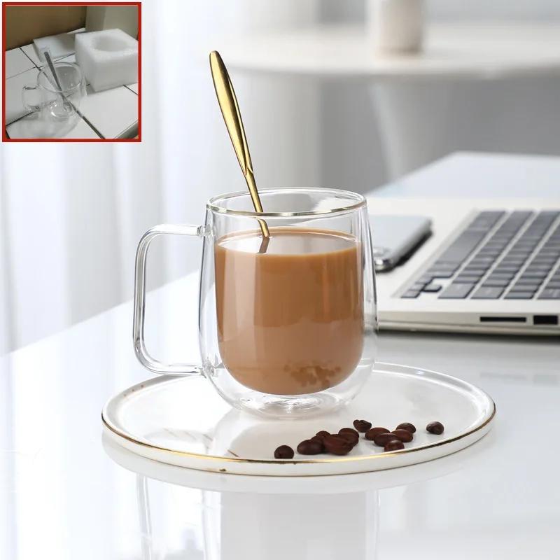 For Double-layer Wall Transparent Cup Coffee Milk Drink Mug High Borosilicate Glass Drinkware Heat Resistant Household Office