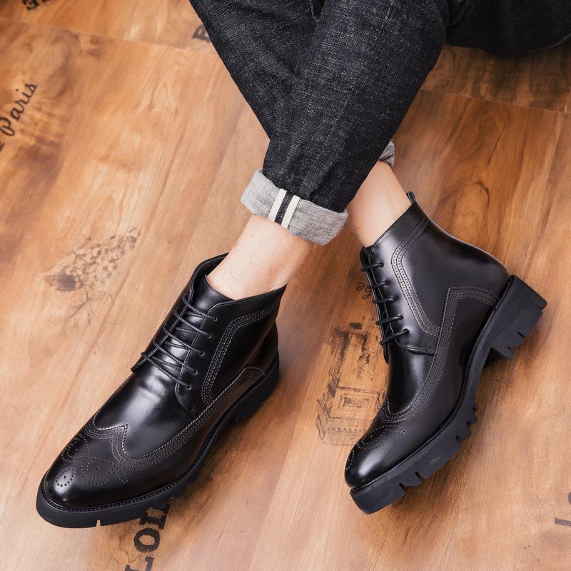 2025 new foreign trade martin boots men's short boots casual high-top leather shoes men's brock leather shoes
