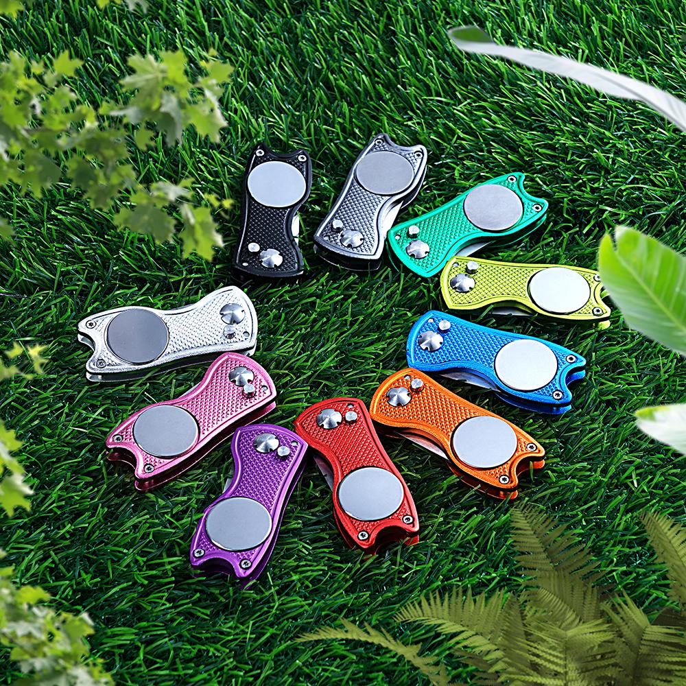Metal Foldable Golf Divot Repair Tool With Golf Ball Marker