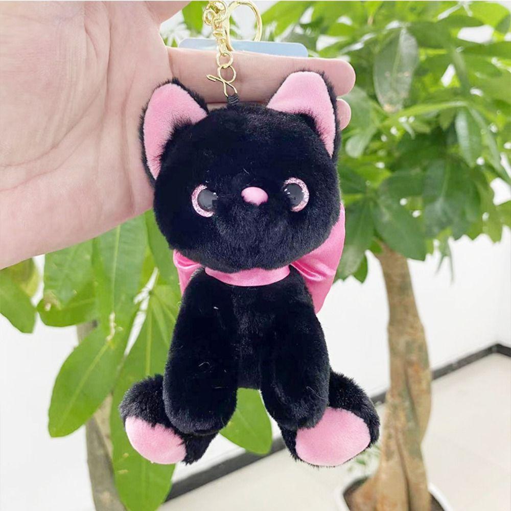 PP Cotton Bow Cat Plush Keychain Soft Stuffed Doll Keychain Kitty Keyring Doll Backpack Decor