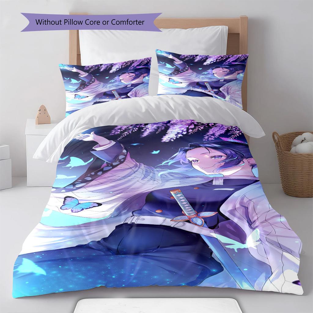 Demon Slayer Nezuko Kamado Smiling Face Anime Bedding Set Duvet Cover Polyester Soft Bed Linen Set -QJY