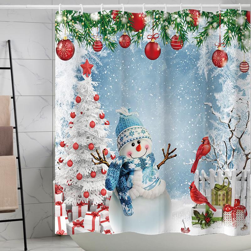Best-Selling Christmas Digital Print Shower Curtain Waterproof, Includes Plastic C-Shaped Hooks