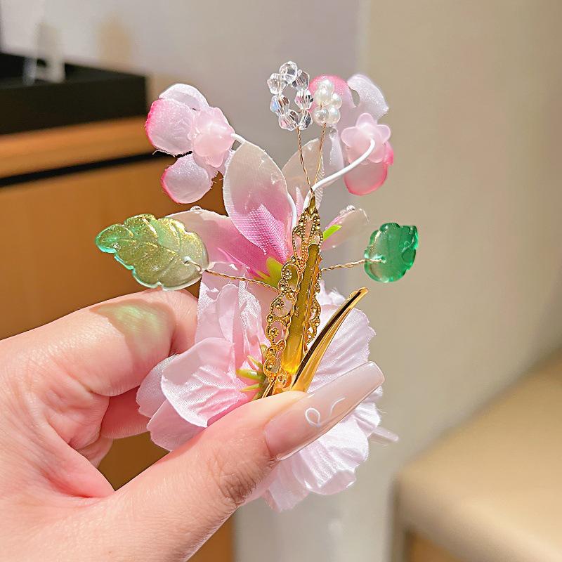 Exquisite Chinese-Style Hanfu Hair Clips: Floral Tassels  Butterfly Ribbons for Women  Children