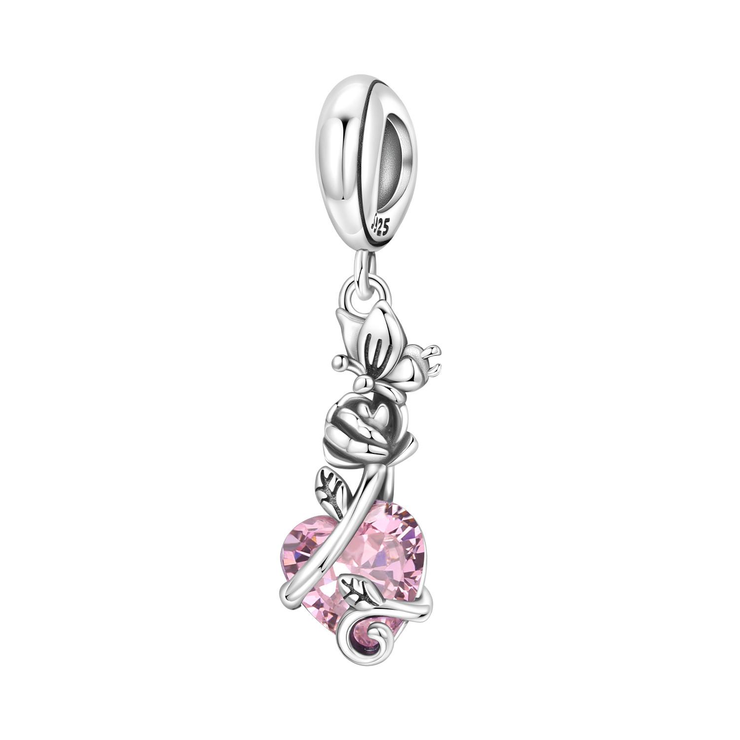 PANPOKI copper Butterfly Rose Love Zircon Bead Charms Authentic Pendants Bracelets Charm Jewellery Party Do It Yourself Trendy Gifts