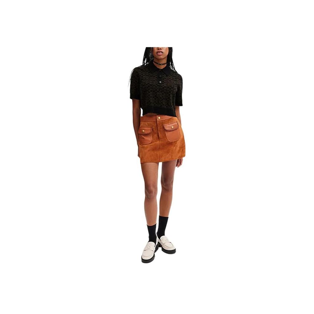 Coach Printed Casual Short Sleeve Polo Shirt Women tops Brown CN425-BRN