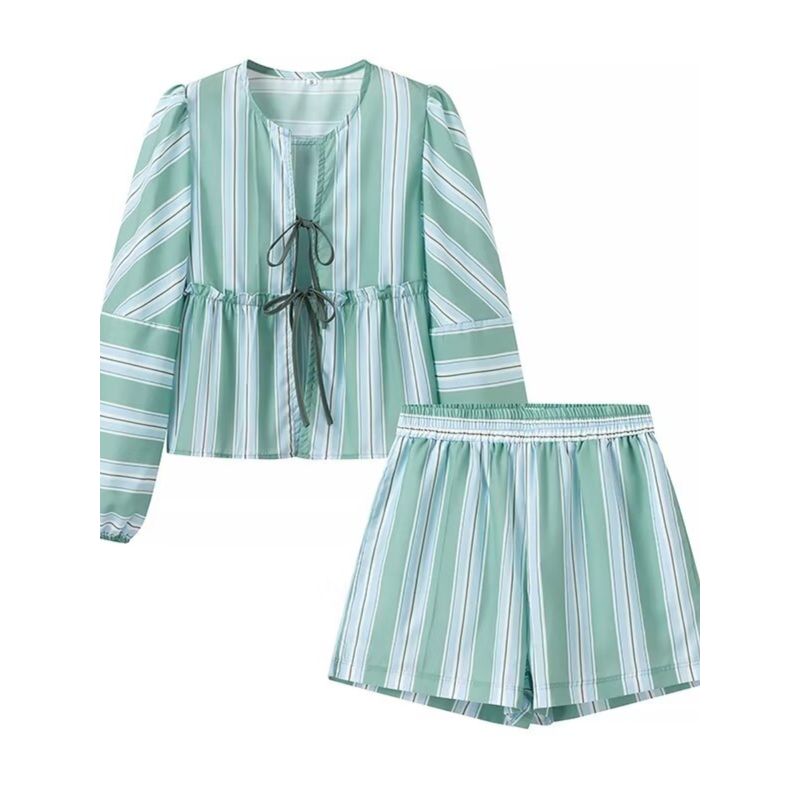 Kaslead New Arrival Women's Clothing Fashion Style Fashion Minimalist Lace-up Long Sleeve Tops Casual Shorts Suit