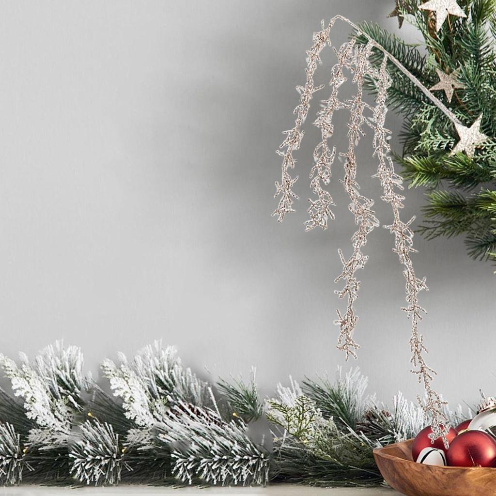 Christmas Tree Branches Stem Branches Glitter Garland Christmas Picks For Crafts For Indoor Holiday Winter Fall Mantle Outdoor