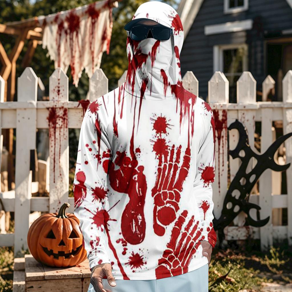 Men's Long Sleeve Hooded T-Shirt Quick Dry Sun Halloween for Fishing Fitness Sports