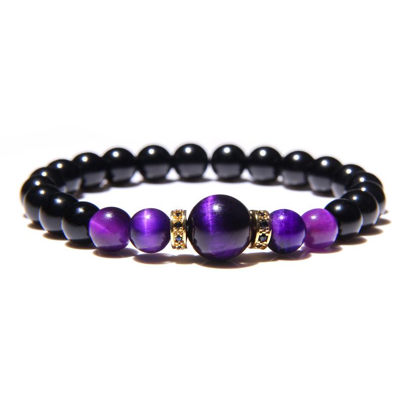 Natural Stone Bracelets Men Royal Blue Tiger Eye Bracelets Healthy Energy Bangle Fashion CZ Charm Black Onyx Beads Pulsera