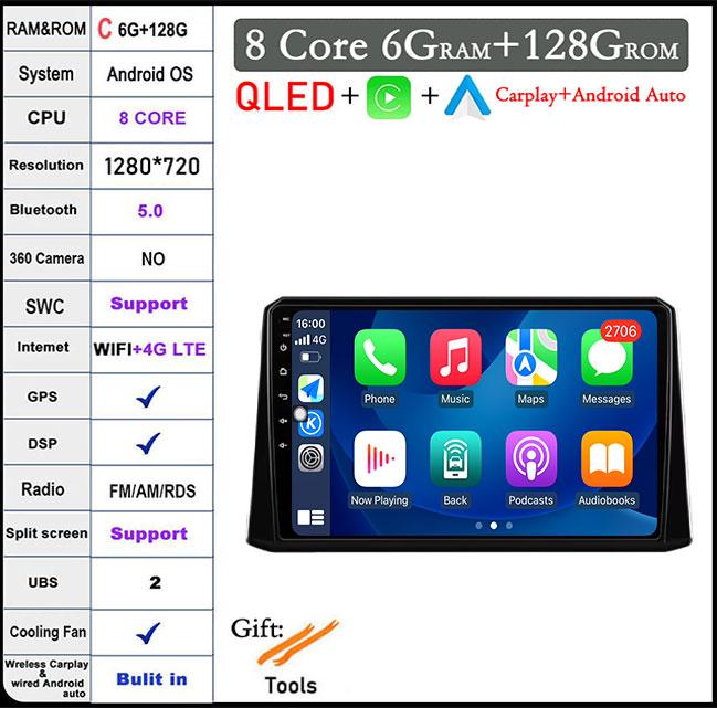 For Toyota Corolla 2019-2020 Auto GPS Navigation Android 14 WiFi lPS/QLED Screen RDS Stereo Radio CarMultimedia Player 4GLTE