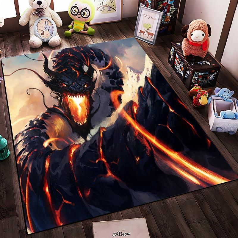 Fantasy Lava Dragon Carpet with Fierce Fiery Creature Design In Epic Style Suitable for Use As an Anti-slip1 For1room and Bedroom Sofas