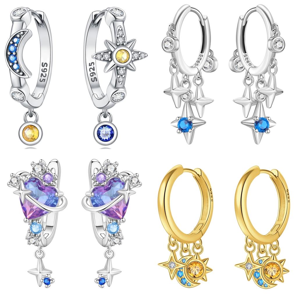 925 Silver Mysterious Star Moon Earrings Jewelry Versatile Hoop Earrings For Women Jewelry Birthday Party Fine Gifts