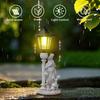 Solarbetriebene Harz-Gartenstatue Mutter Kind hält Buch Outdoor-Dekoration Europäischer Stil Hofschmuck