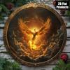 Phoenix Round Metal Wall Art Golden Wings Sunset