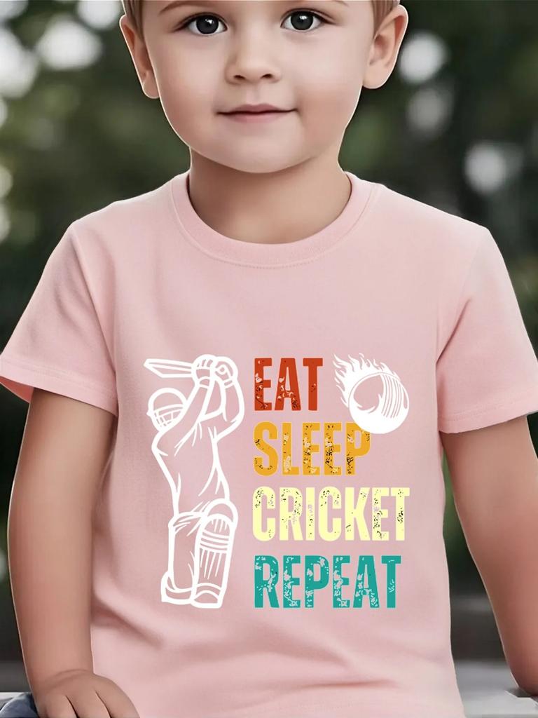 Cute Cricket Sports Letter Print Family Matching T Shirt Boys Girls Tee Parent Child Casual Top Mom Dad Kids Summer Daily Wear