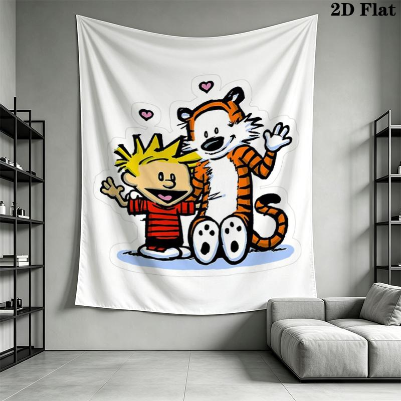 Calvin and Hobbes Wall Tapestry Aesthetic Wall Hanging Printed Fabric Blanket Decorative Tapestries for Bedroom Living Room Home Decor