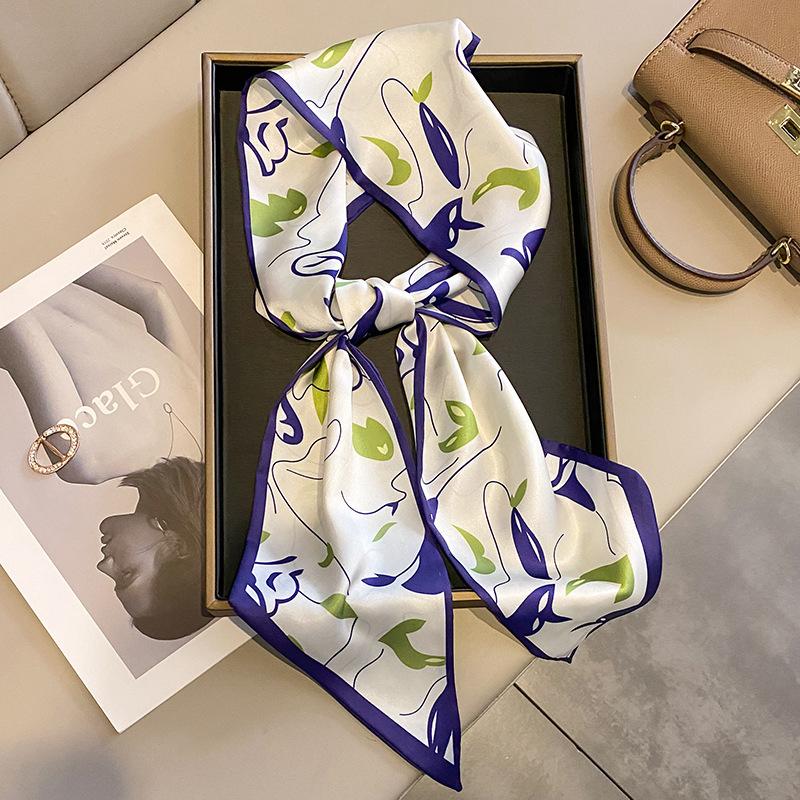 Luksuriøst langt silkeskjerf for kvinner, dyre- og hesteprint, tynt smalt skjerf, veskebånd, hårbånd, sløyfe, skjerf, damehalsklut