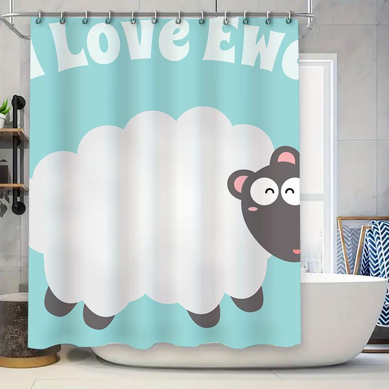 Modern Cartoon Sheep Blue Shower Curtain Soft Fabric Waterproof Home Decoration Bathroom Accessories White Cloud Design for Kids