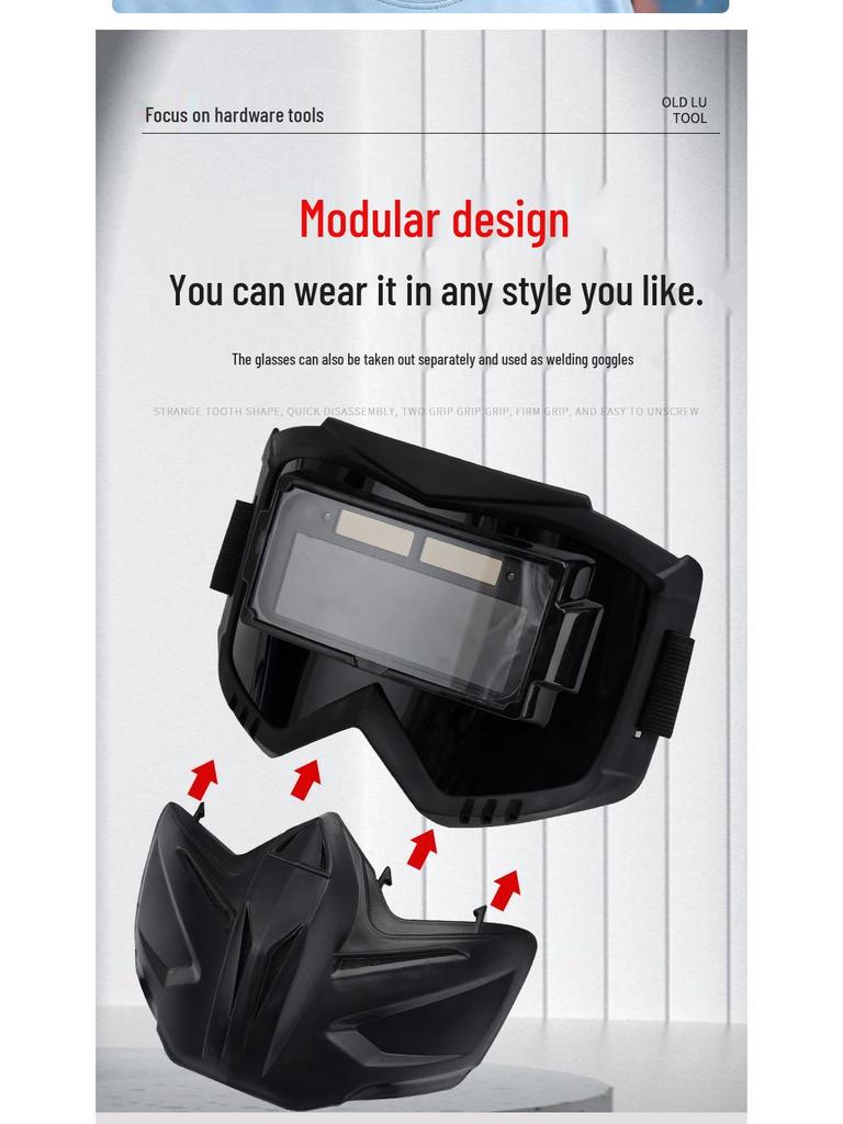 Auto Light-Adjusting Full-Face Welding Mask with Anti-Glare, Anti-Burn, Breathable Design, Heat Insulation, and Eye Protection.