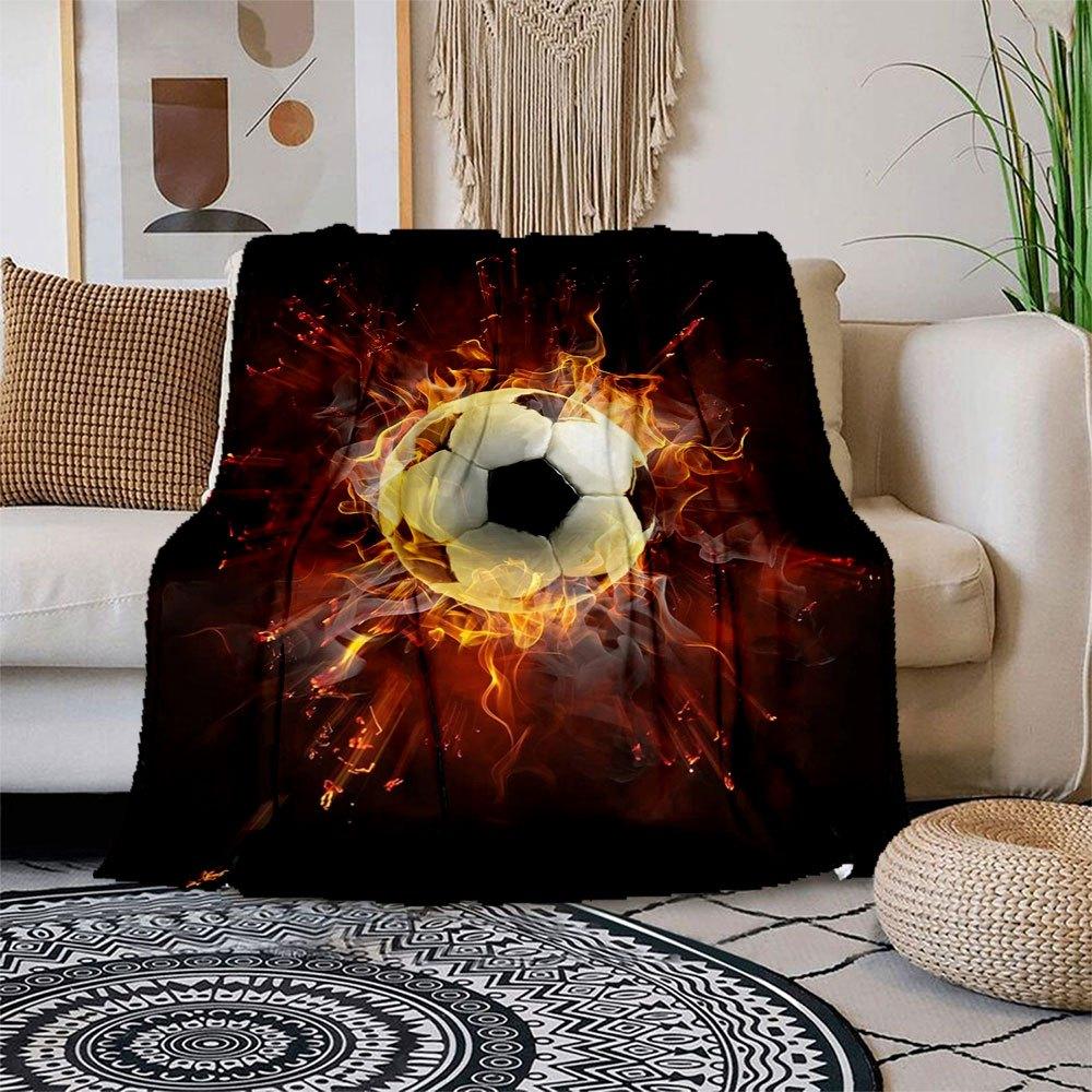 

Flaming Soccer Ball Sports Poster Art PrintBlanket Flannel Throw Blanket for Sofa, Bed, Travel, Camping, Office, Couch, Chair, And Bed Gift 150x180cm