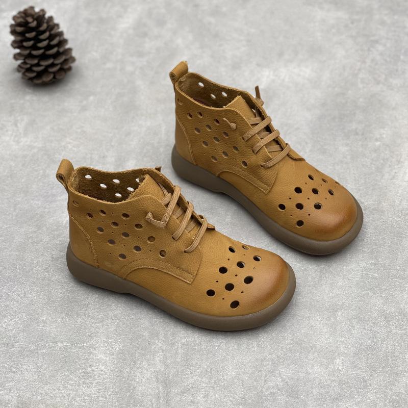 

Модная GKTINOO Ретро Натуральная Кожа Перфорированные Ботинки 2025 Лето Новинка Круглый Носок Плоская Эластичная Шнуровка Мягкая Коровья Кожа Женские Сандалии 38