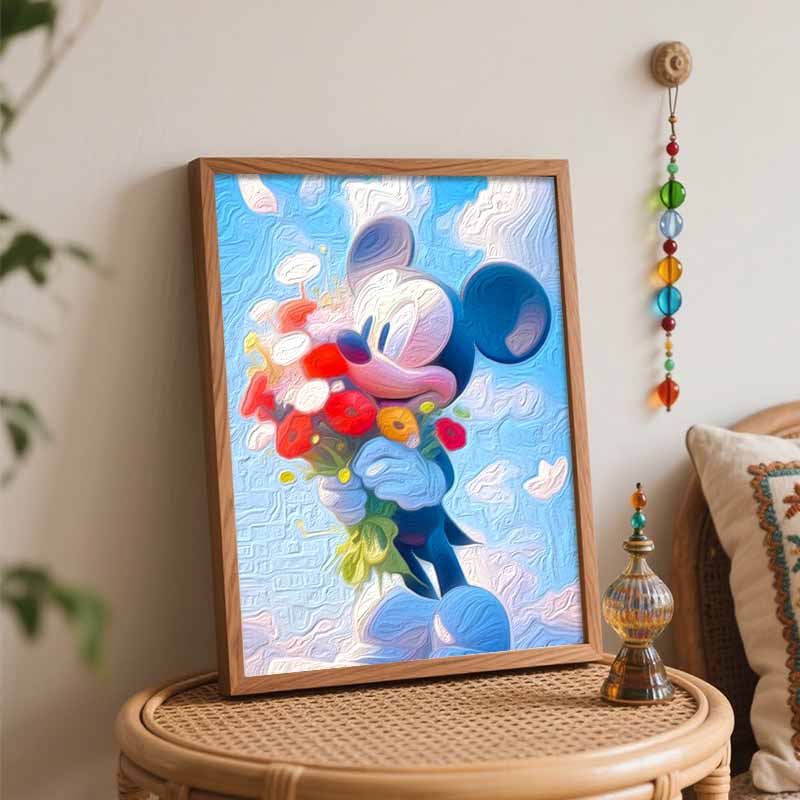 Disney Mickey Holding Flowers Paint By Number Kit Drawing Canvas DIY Picture Home Decor Art Wall Gift Painting Acrylic Pigment Set