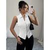 Sleeveless Button Front Shirt Tailored Fit Collared Top Vertical Stripe Pattern Elegant Design for Women Casual and Office Wear