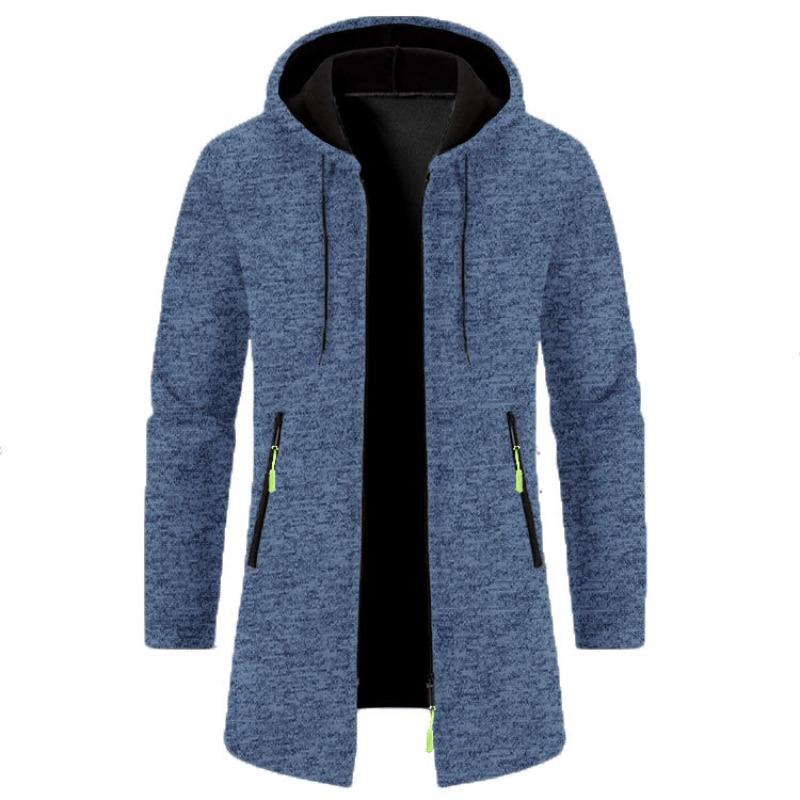 Giacca da uomo con cappuccio, di media lunghezza, sottile, oversize, in velluto, sottile, autunnale, cardigan lavorato a maglia