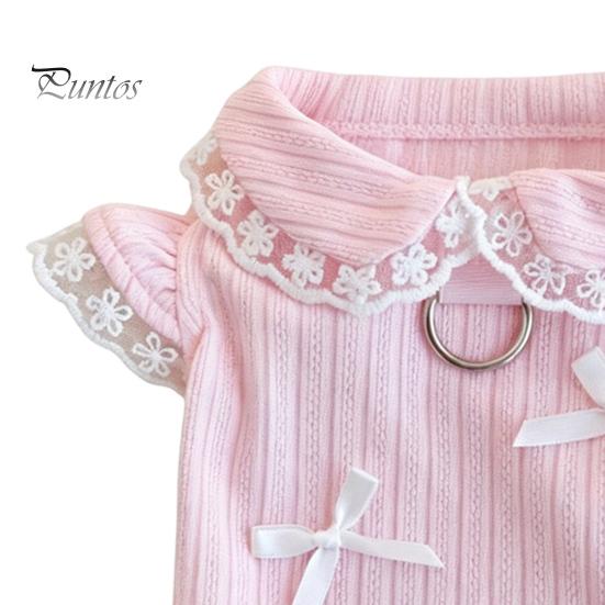 No Harness Needed Dog Wear Cute Girl T-Shirt, Sweet Lace Trim Pet Shirt with Bowknots, Collar Short Flying Sleeves, Summer Female Outfit for