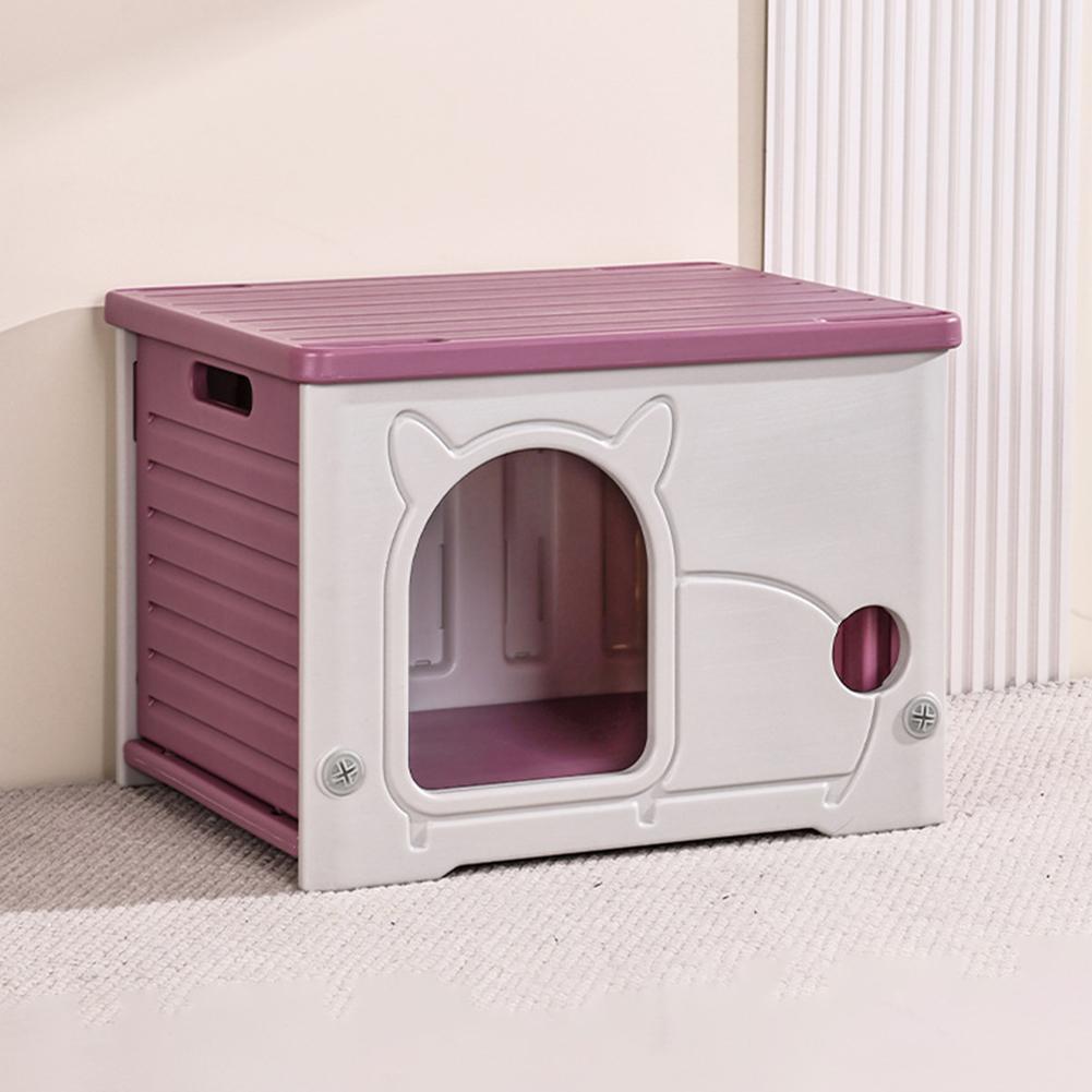 Cozy Rainproof Cat House Outdoor Nest Plastic Weather-Resistant Shelter with PVC Curtains Escape Door for Small Pets Kitten Four
