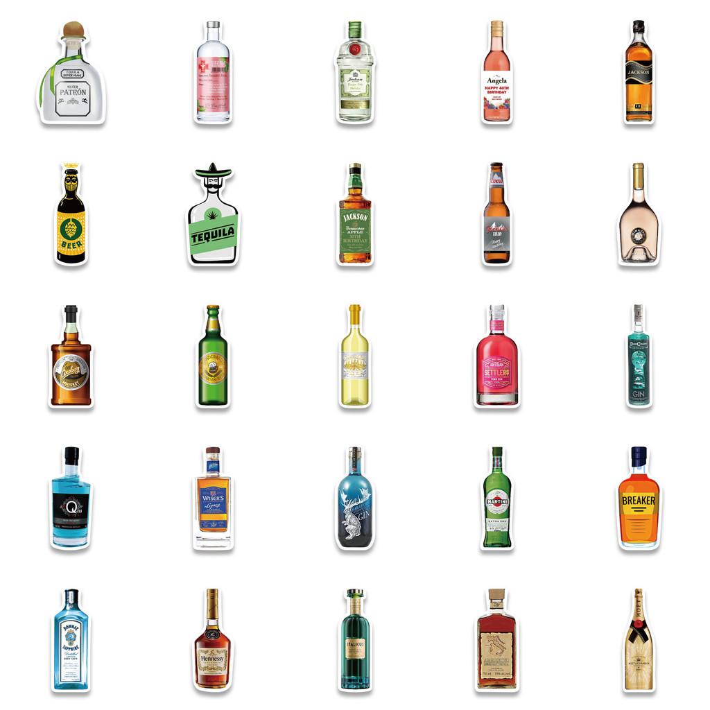 

50-Piece Cute Cartoon Beer & Champagne Graffiti Stickers - Waterproof Decorative Decals for Luggage, Notebooks & Water Bottles