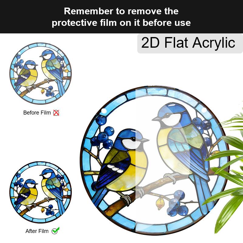 Acrylic Two Birds Suncatcher Stained Glass Effect Window Hanging Ornament Bird Themed Gift for Home