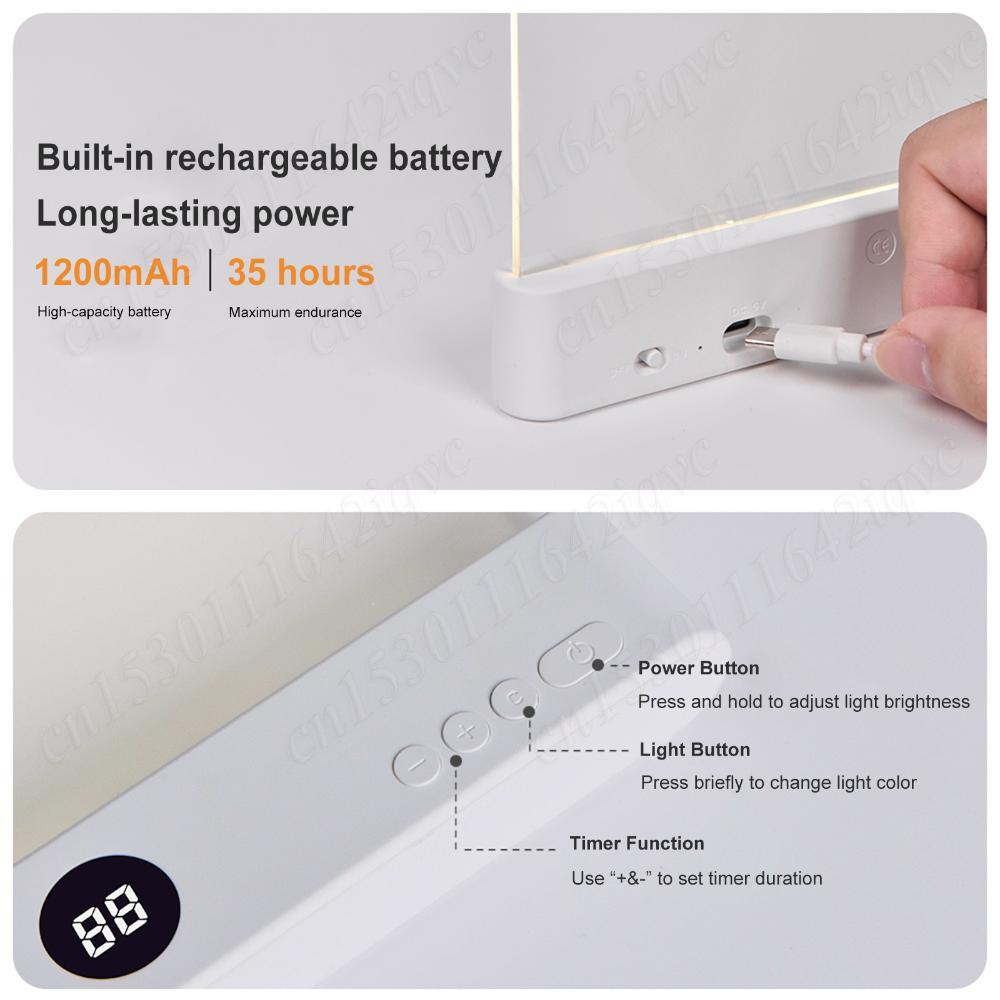 Pour la Lecture Nocturne, Lampe de Livre à Panneau Plat LED, 3 Couleurs Graduables Lumière de Lecture Transparente, Marque-page Lumineux Portable avec Minuterie