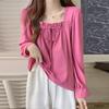 VONDA Women Square Collar Long Sleeve Lace-up Solid Elegant Blouses Tops