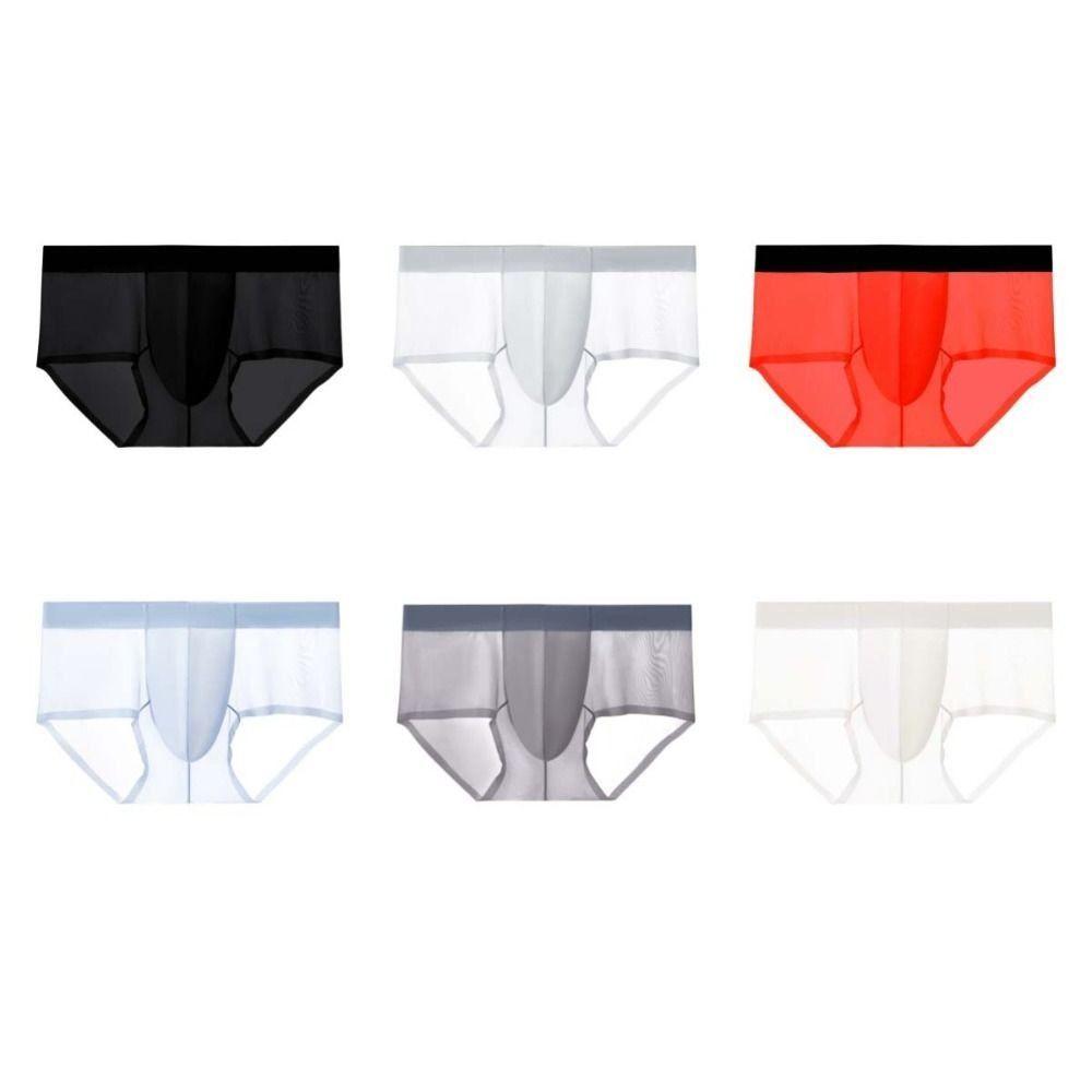 Underpants Summer Thin Briefs Men L-3XL Large Size with Crotch Cloth Ice Silk Boxers Panties Breathable Quick Dry