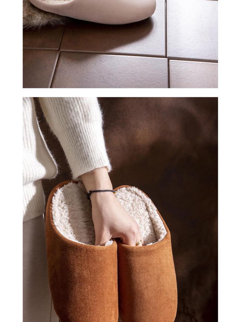 Dámské a pánské zimní bavlněné pantofle na podpatku: Tichá, měkká sametová podrážka z jelenice, ideální na dřevěné podlahy, hřejivý design pro dvojí použití.