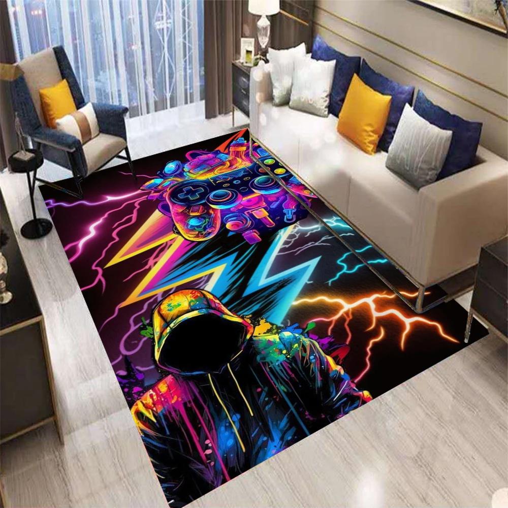 3D Abstraktní Moderní Koberec s Gamepadem, Koberec pro Obývací Pokoj Ložnici Pohovku Dekorace Vstupní Rohožka, Dětská Hra Protiskluzová Podložka na Podlahu