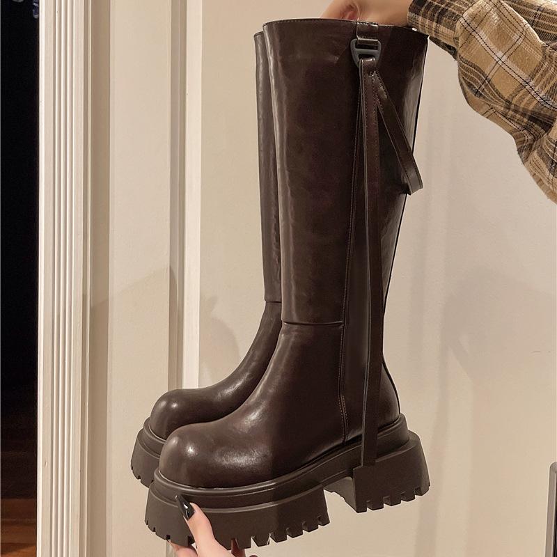 Thick Soled Knee High Long Boots For Women  New Fashion Versatile Long Boots Autumn  Winter With Plush British Fashion Boots