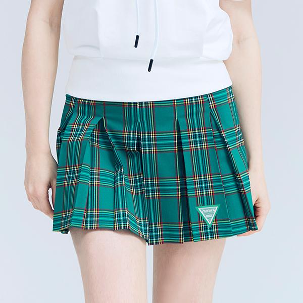 A Wave Women'S Check Pleated Skirt Green