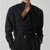 Men's Spring and Autumn Four Seasons Models Plus Size Solid Colour Irregular Lapel Shirt Buckle Long Sleeved Shirt