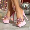 Fashion 13/15CM Thin High Heels Sandals With Rhinestone Women 2025 Summer Platform Party Shoes Platform Transparent PVC Dress Shoes