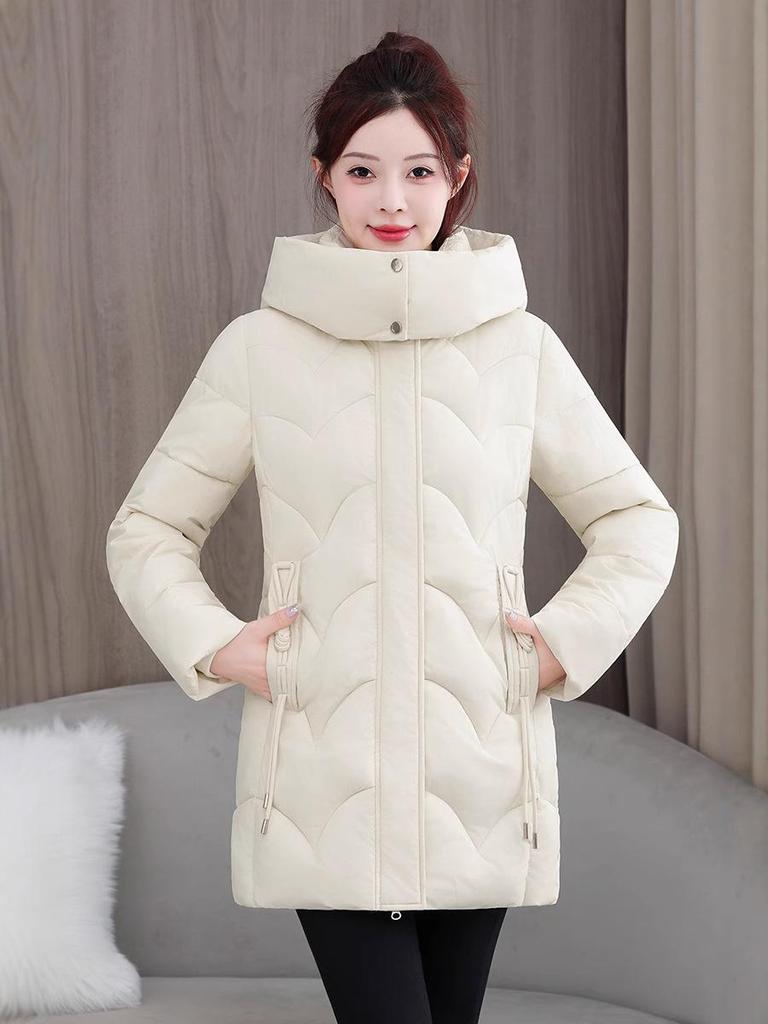Women's Korean Style Slimming Mid-length Cotton Jacket - Winter 2026 Fashion, Plus Size Available