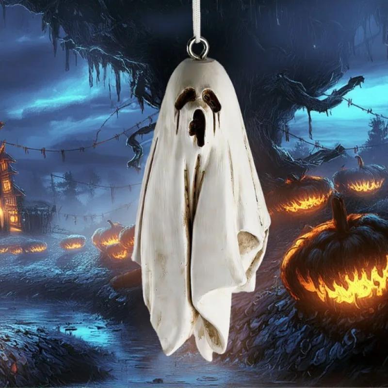 Resin Craft Bat Pendant Haunting White Ghost-Themed Halloween Ornament Perfect for Home & Courtyard Decorations